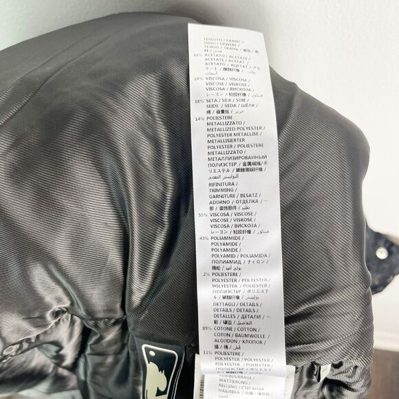 GUCCI NWT Women's NY Yankees Jacquard Lace Trim Long Puffer Coat Black Size L - Picture 13 of 16